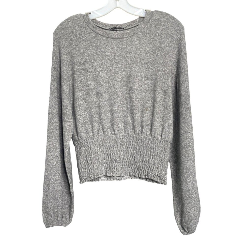 Zara Women's Medium M Med Gray Knit Sweater Long Sleeve Cropped Elastic Waist
